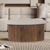 Table basse 'Louis' Bois de manguier avec Travertin Beige (90cm)