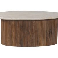 Table basse 'Louis' Bois de manguier avec Travertin Beige (90cm)
