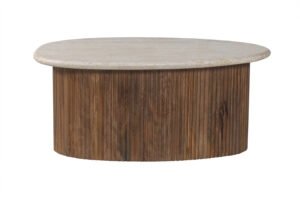 Table basse 'Louis' Bois de manguier avec Travertin Beige (90cm)