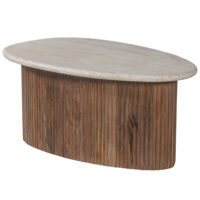 Table basse 'Louis' Bois de manguier avec Travertin Beige (90cm)