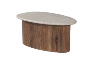 Table basse 'Louis' Bois de manguier avec Travertin Beige (90cm)