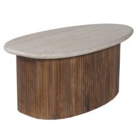 Table basse 'Louis' Bois de manguier avec Travertin Beige (90cm)