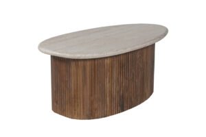 Table basse 'Louis' Bois de manguier avec Travertin Beige (90cm)