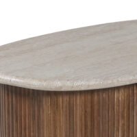 Table basse 'Louis' Bois de manguier avec Travertin Beige (90cm)