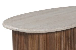 Table basse 'Louis' Bois de manguier avec Travertin Beige (90cm)