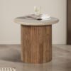 Table d'appoint 'Louis' Bois de manguier avec Travertin Beige (50cm)