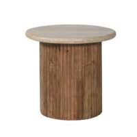 Table d'appoint 'Louis' Bois de manguier avec Travertin Beige (50cm)