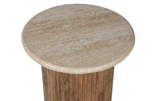 Table d'appoint 'Louis' Bois de manguier avec Travertin Beige (50cm)