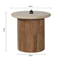 Table d'appoint 'Louis' Bois de manguier avec Travertin Beige (50cm)