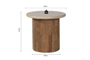 Table d'appoint 'Louis' Bois de manguier avec Travertin Beige (50cm)