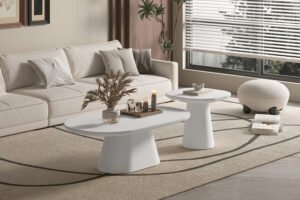 NEW - Table basse 'Tavira' Ovale Ciment Ecru (55cm)